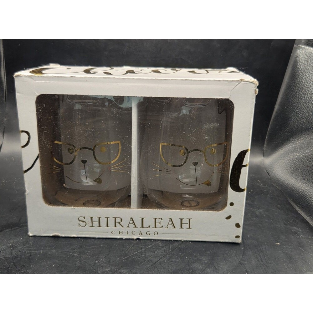 Nordstrom Shiraleah Chicago Cat Face Ears Blown Glass Wine Glasses Set Of 2